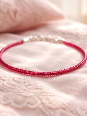 Natural Ruby Bracelet Solid 14k Yellow Gold , 7" - 7.5" , 40th Anniversary